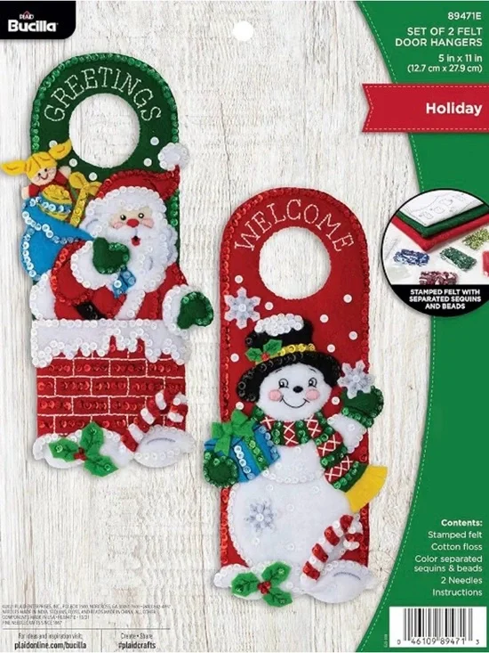 Bucilla Festive Santa & Snowman Felt Door Hangers #89471E