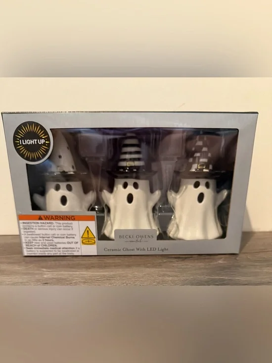 Super Cute Becki Owens Light-up Ceramic Ghosts- Set of 3- NWT