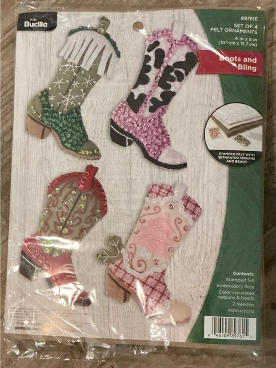 Bucilla Boots and Bling Set of 4 Felt Ornaments