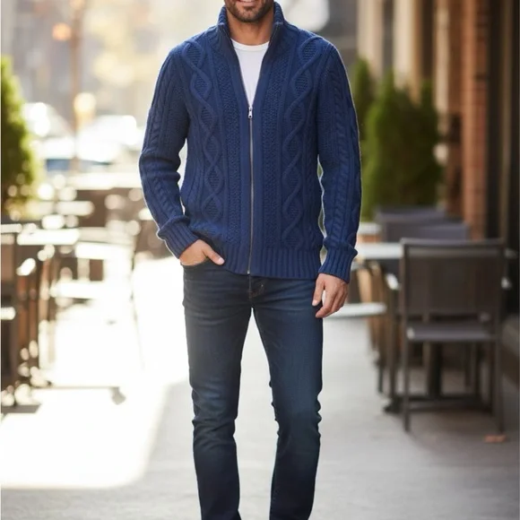 Banana Republic Men's Navy Zip-Up Sweater Fisherman‎ Size L