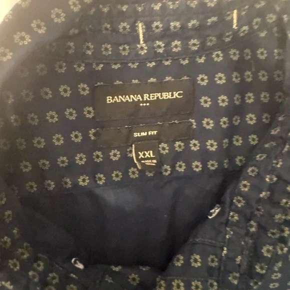 Banana Republic Mens XXL Slim Fit Short Sleeve Button Down Shirt Navy Geometric