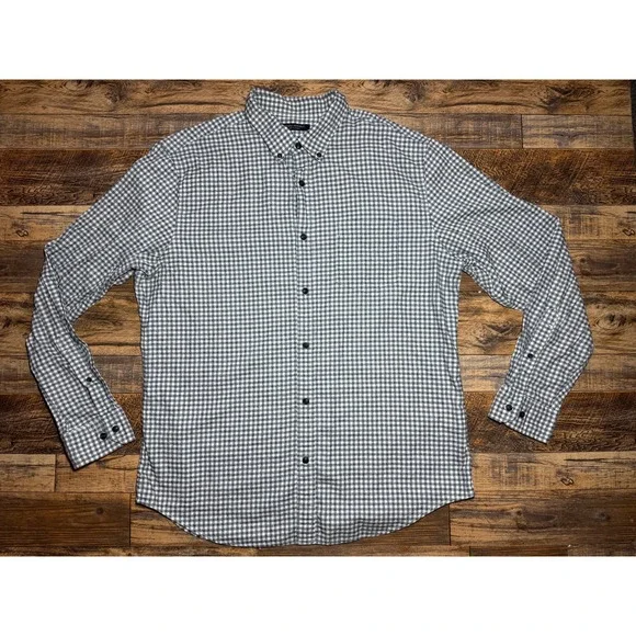 Banana Republic Luxe Flannel Grant Fit Gray‎ Gingham Button Up Shirt XL