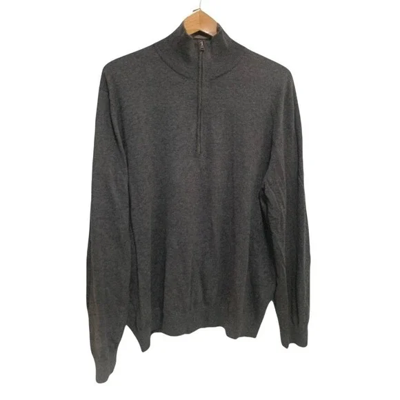 Banana‎ Republic Mens XL Gray Cotton 1/4 Zip Mock Neck Sweater casual preppy