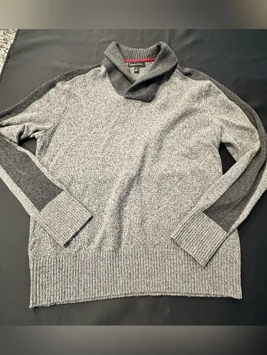 RIBBED WOOL-BLEND SHAWL-COLLAR PULLOVER