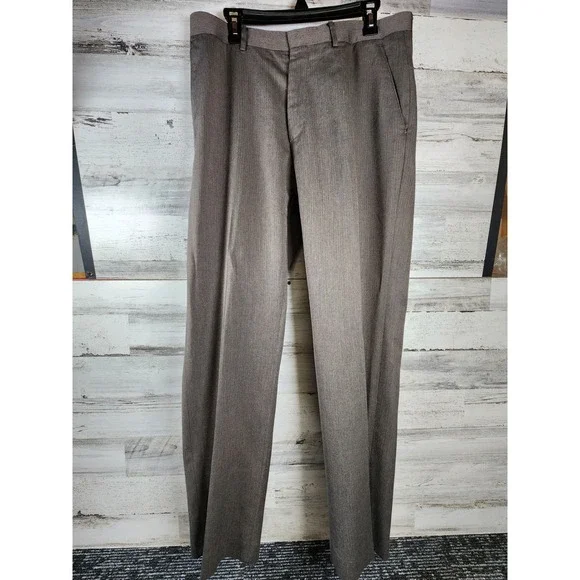 Banana Republic Dress Pants‎ Men 34x32 Brown Herringbone Tailored Flat Front