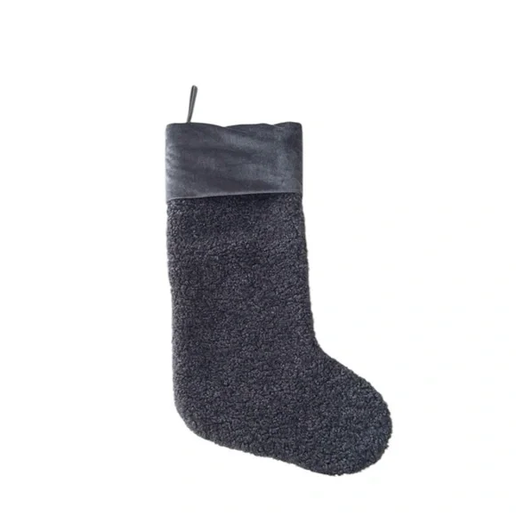 Arhaus Faux Sherpa Velvet Dark Gray‎ Christmas Stocking