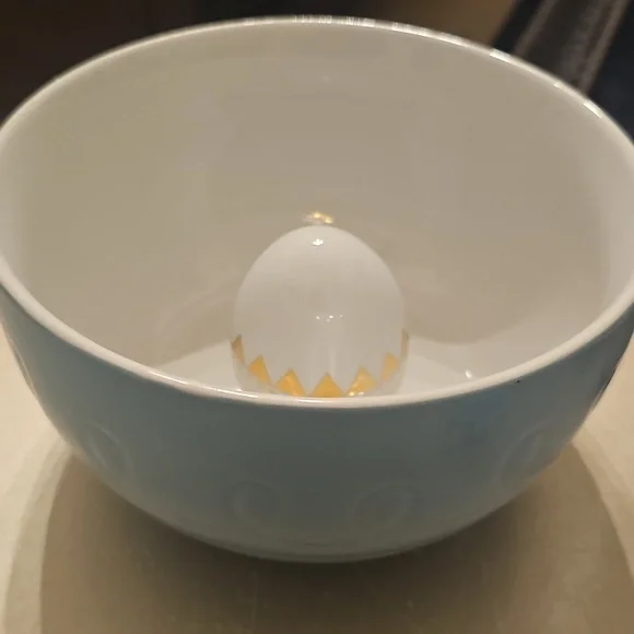 Threshold Blue Stoneware Easter Centerpiece Bowl With Egg Center Geometric EUC