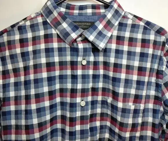 Banana Republic Soft Wash Standard Fit Plaid Button Up Shirt Mens L Blue Preppy