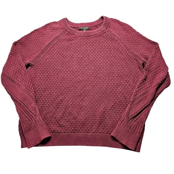 Banana Republic Mens Burgundy Textured Cotton Raglan Crewneck Sweater Size M