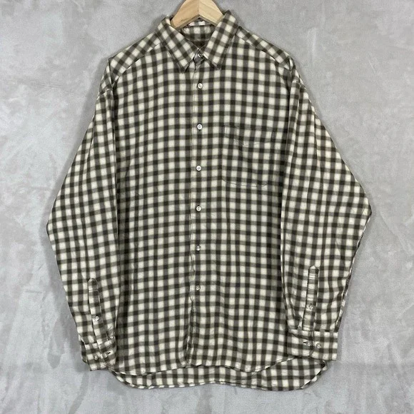 Vintage 90s Banana Republic Shadow Plaid Shirt Mens Large Hong Kong Button Up