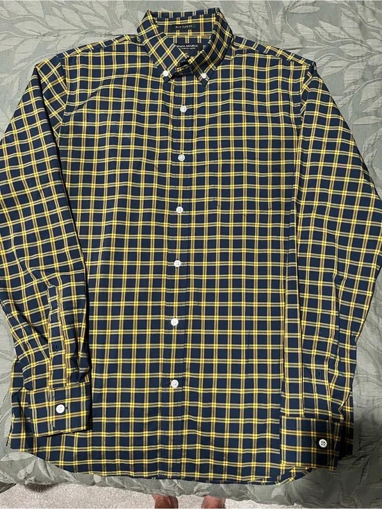 Banana Republic Navy and Yellow Plaid Button-Down Shirt