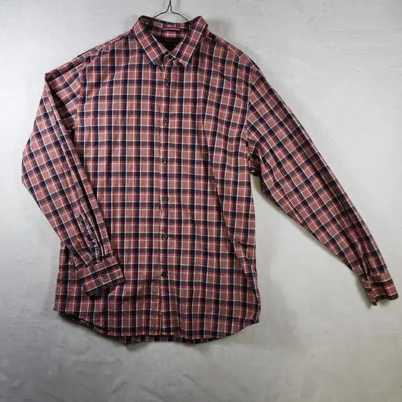 Banana Republic XL Plaid Shirt Red Blue Long Sleeve Button Up Classic‎ Fit