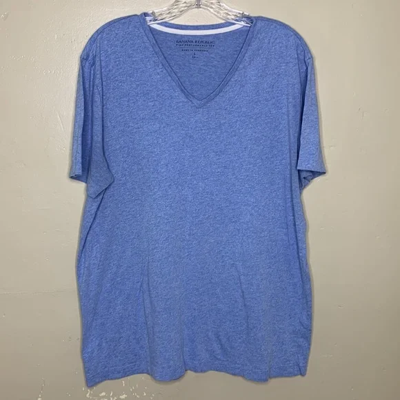 BANANA REPUBLIC Pima Performance Tee V-Neck Heathered Blue Shirt, Large