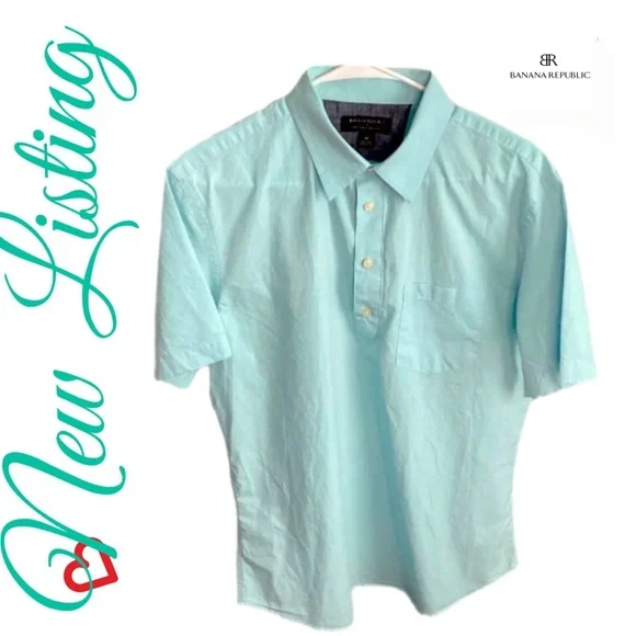 Banana Republic M 100% Cotton Cascade Blue Soft Wash Standard Fit Medium