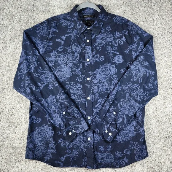 Banana Republic Floral Shirt Mens XL Untucked Slim Fit Luxe Poplin Excellent