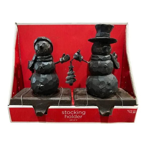 Target Set of 2 Snowmen Christmas Stocking Holders Coal Colored
