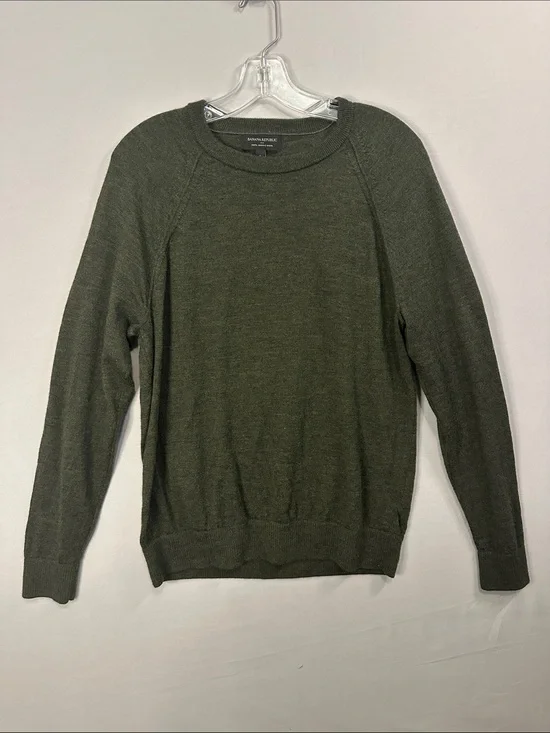 Banana Republic Men’s Large 100% Merino Wool Dark Olive Green Crewneck
