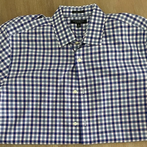 Banana Republic Blue and White Checkered‎ Men's Shirt