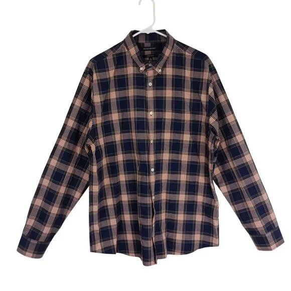Banana Republic Dress Shirt Mens Untucked Slim Fit Plaid Size XL 100% Cotton