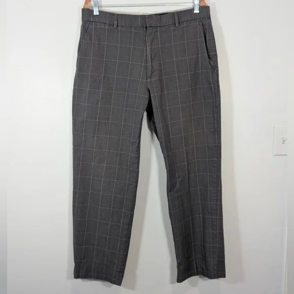 Banana Republic Men's Gray Checkered Pants Modern Fit Size 35/30 Cotton