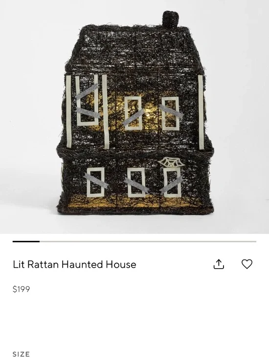 Large Pottery Barn Lit Rattan Haunted House