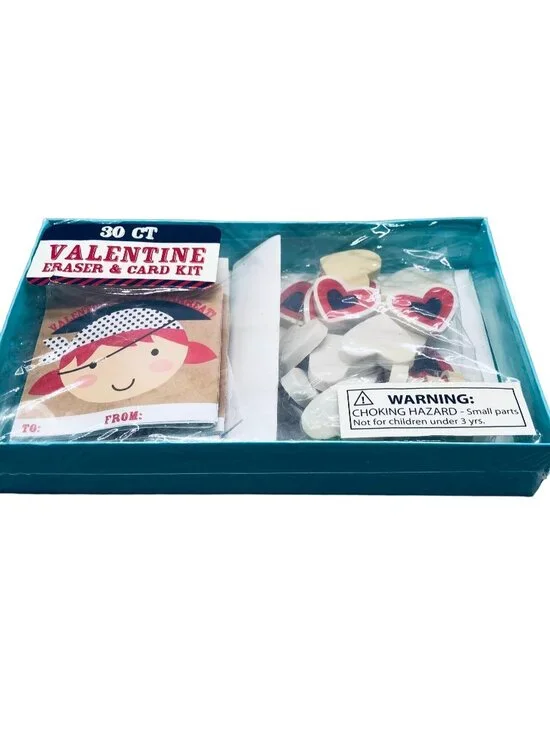 Valentine eraser card kit includes 30 erasers 30 cards 30 count sticky READ NEW