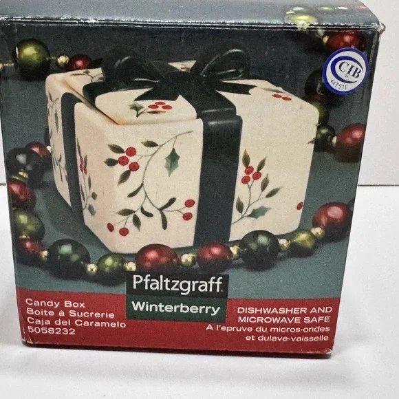 Pfaltzgraff Winterberry Candy Box Trinkets Tea Box Lid Berries Bow Christmas
