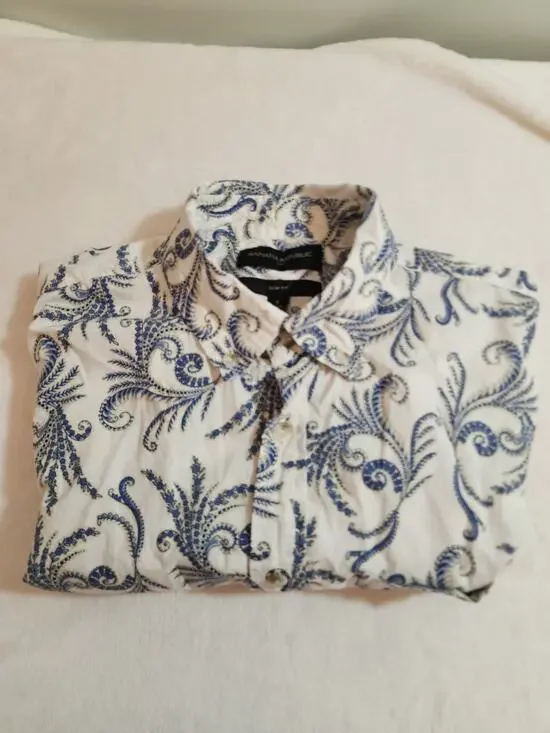 Banana Republic Floral Shirt Mens Small Blue Short Sleeve Beach 60s 60s Retro