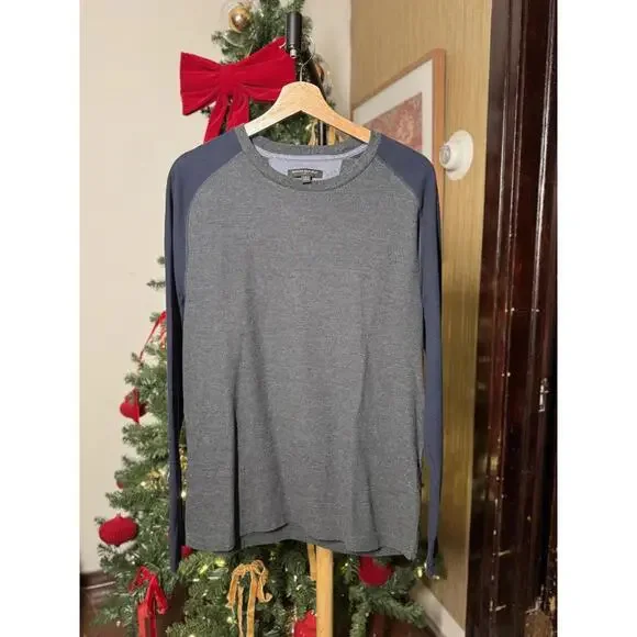 Men's Long Sleeve Raglan T-Shirt, Gray and Navy