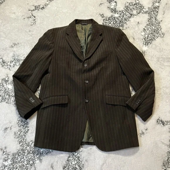 Banana‎ Republic Sport Coat Jacket Mens Size 42R Brown Pinstripe Single Breasted