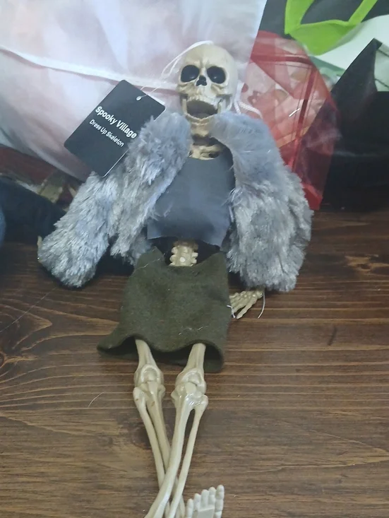 Gray Faux Fur Skeleton Decor