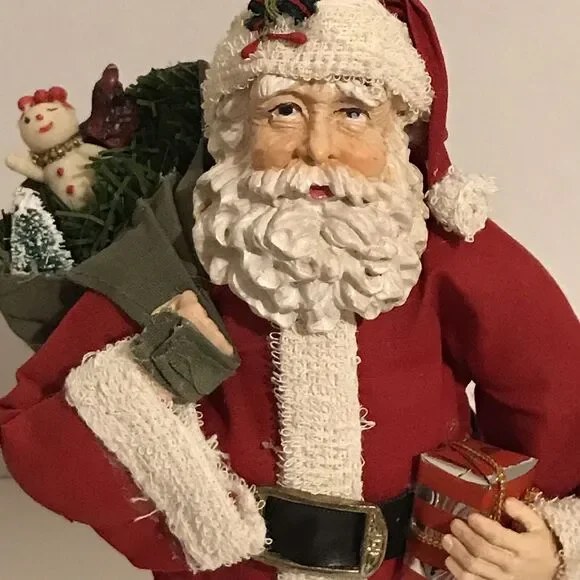 The Fabric Mache 11” Santa With Toys 1993 Christmas Tabletop Display Figure