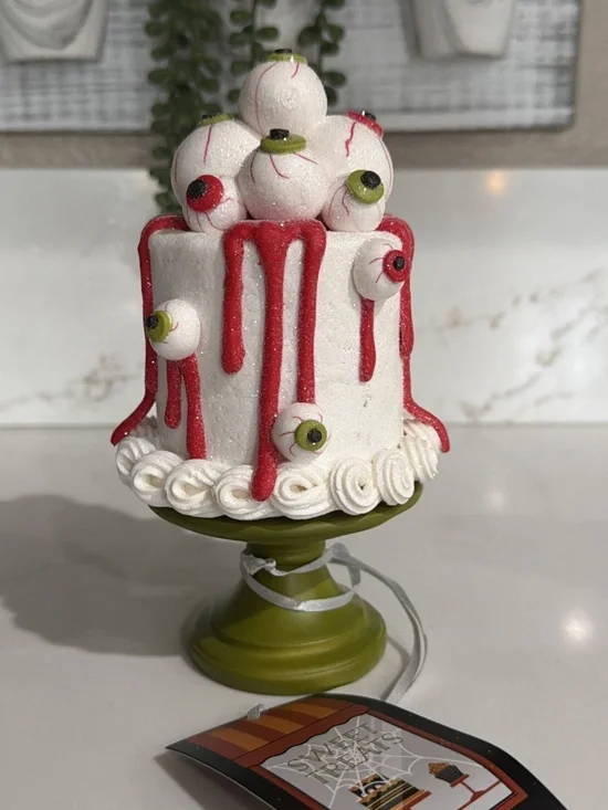 Sweet Treats Glittered Mini Spooky EYEBALL Cake on Stand Halloween Decor