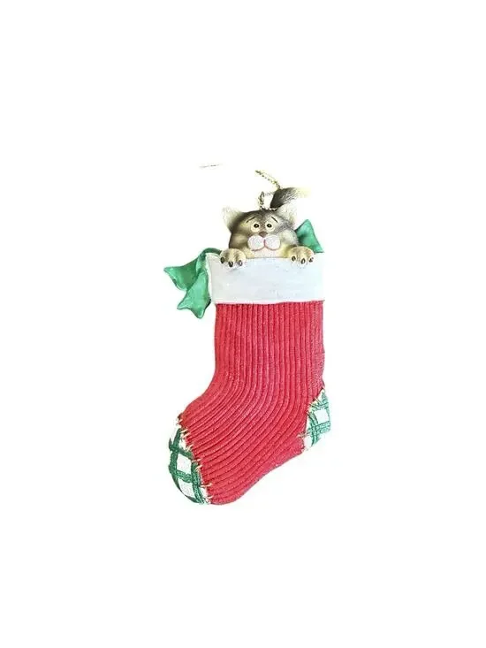Kitty Cat Stocking Christmas Ornament Holiday Collectible Resin