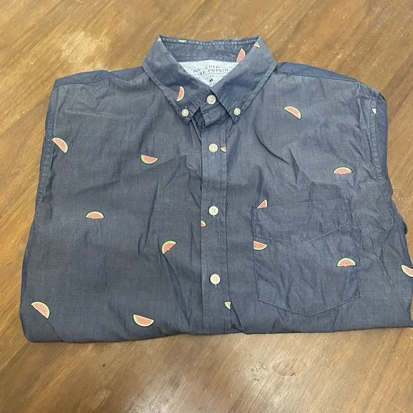Banana Republic Luxe Poplin Slim Fit Shirt Men's Chambray Blue Watermelon M