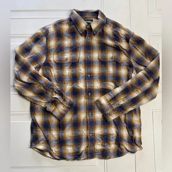 Banana Republic Mens Sz XL Organic Cotton Standard Fit Plaid Button Down Shirt‎