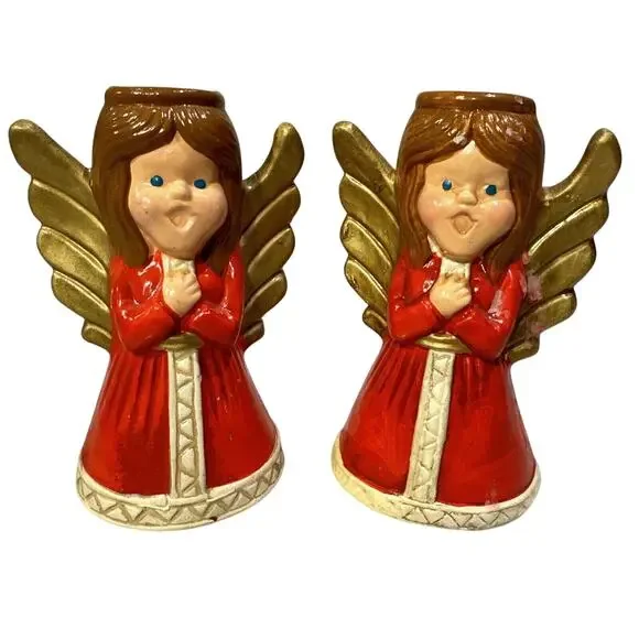 RARE LENOX Japan Holiday Angel Caroler Taper Candle‎ Holder Set 5