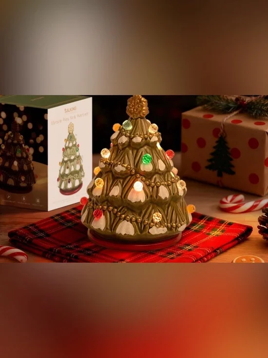 Electric Ceramic Christmas Tree Wax Melter & Nightlight Duo