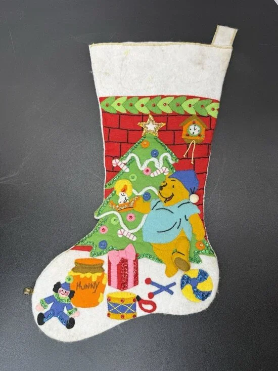 Disney Winnie the Pooh Christmas Stocking 3D Felt Vintage Walt Disney 1990s