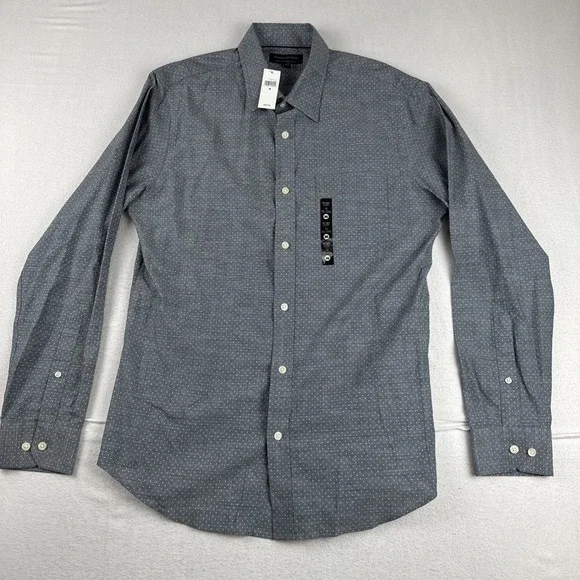 New! Banana Republic Mens Button Down Long Sleeve Chambray Dot Shirt M 15-33