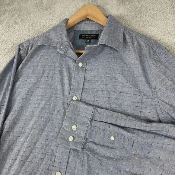 Banana Republic Button Down Shirt Mens Medium Blue Stretch Soft Wash Slim Dobby