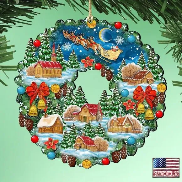 Up-Up Wreath Wooden door wreath 14” by G. DeBrekht Christmas Santa Snowman Decor