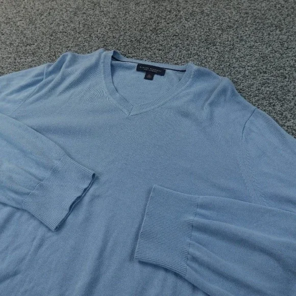 Banana‎ Republic Sweater Mens XL Blue Silk Cashmere V Neck Pullover Knit Preppy
