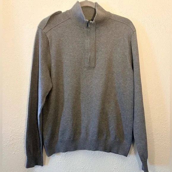 Preppy Banana Republic Mock Neck 1/4 Zip Cotton Sweater Men's Large Gray