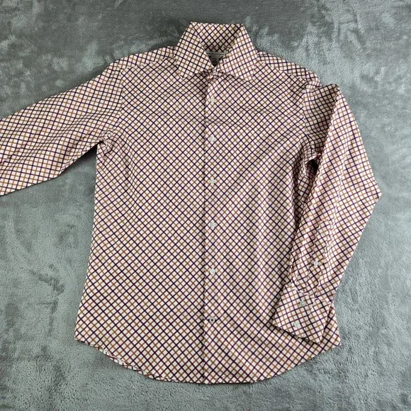 Vintage Banana Republic Shirt Mens Small 14/14.5 White Orange Burgundy Checkered