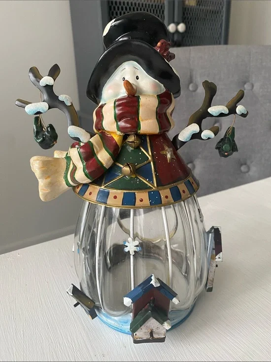 Festive Snowman Glass Lantern - Multicolor Holiday Decor