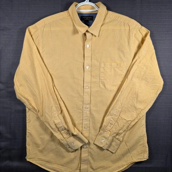 Banana Republic Mens Soft Wash Slim Fit Gingham Button Down Shirt Yellow Large