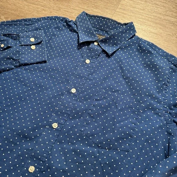 Banana Republic Shirt Men XL Blue Cotton Polka Dot Casual Preppy Soft Wash Shirt