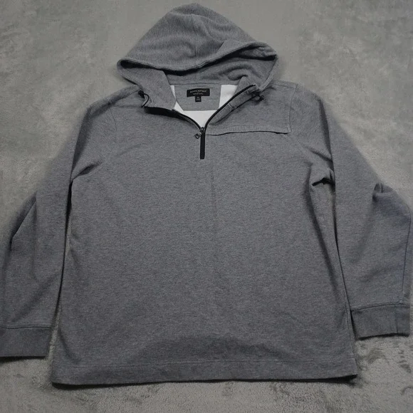 Banana Republic Sweater Mens XL Gray 1/4‎ Zip Hooded Preppy Casual