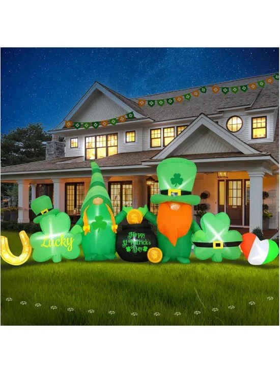 8FT St. Patrick's Day Inflatable Decorations - Leprechaun, Shamrocks & LED